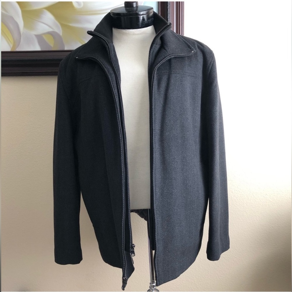 Calvin Klein Herringbone Jacket Double Collar Zipper Closure